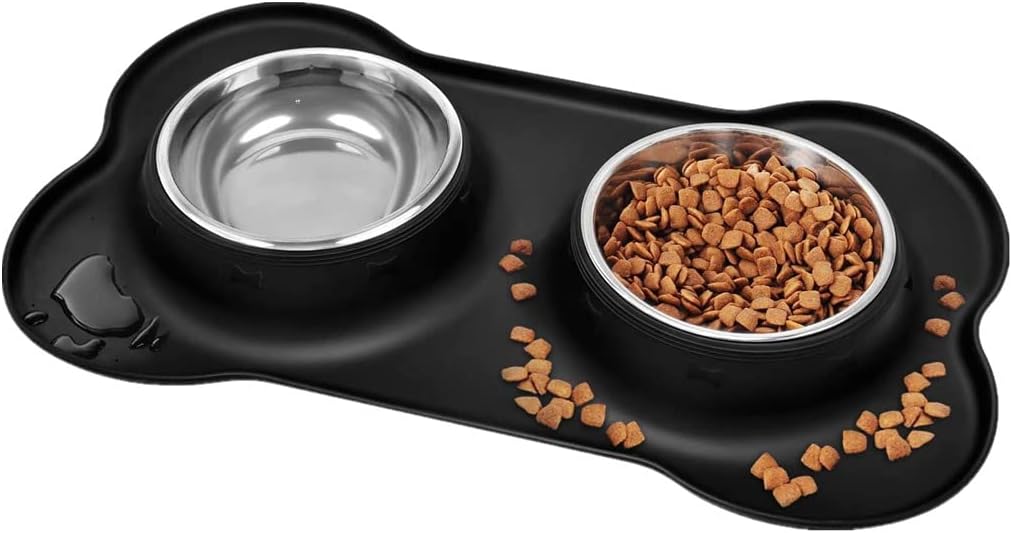 YOKA Double Stainless-Steel Pet Bowls with Mat
