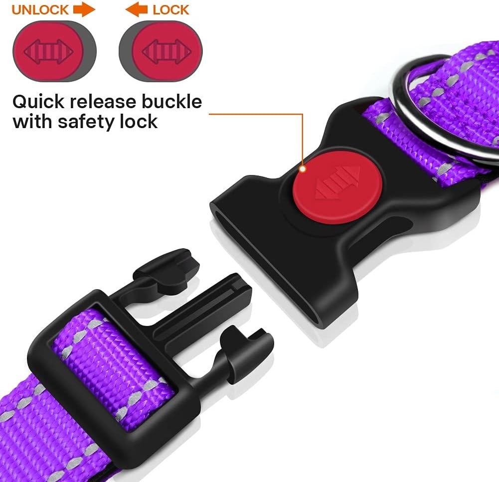Taglory Reflective Nylon Dog Collar with Safety | PetNestUK