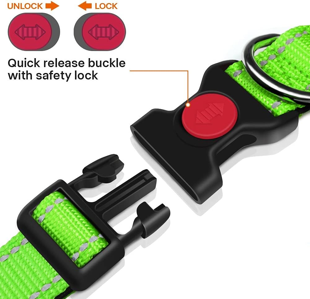 Taglory Reflective Nylon Dog Collar with Safety | PetNestUK