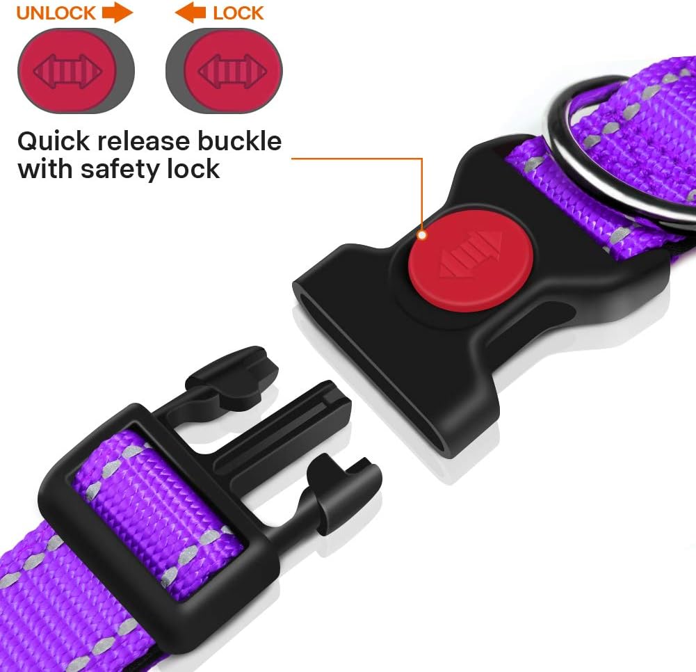 Taglory Reflective Nylon Dog Collar with Safety | PetNestUK