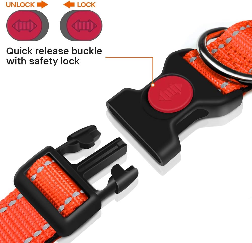 Taglory Reflective Nylon Dog Collar with Safety | PetNestUK