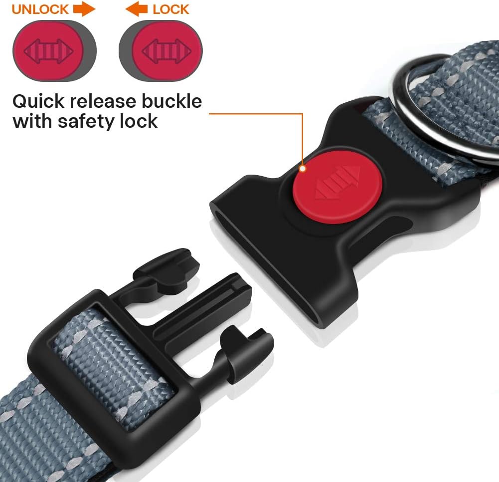 Taglory Reflective Nylon Dog Collar with Safety | PetNestUK