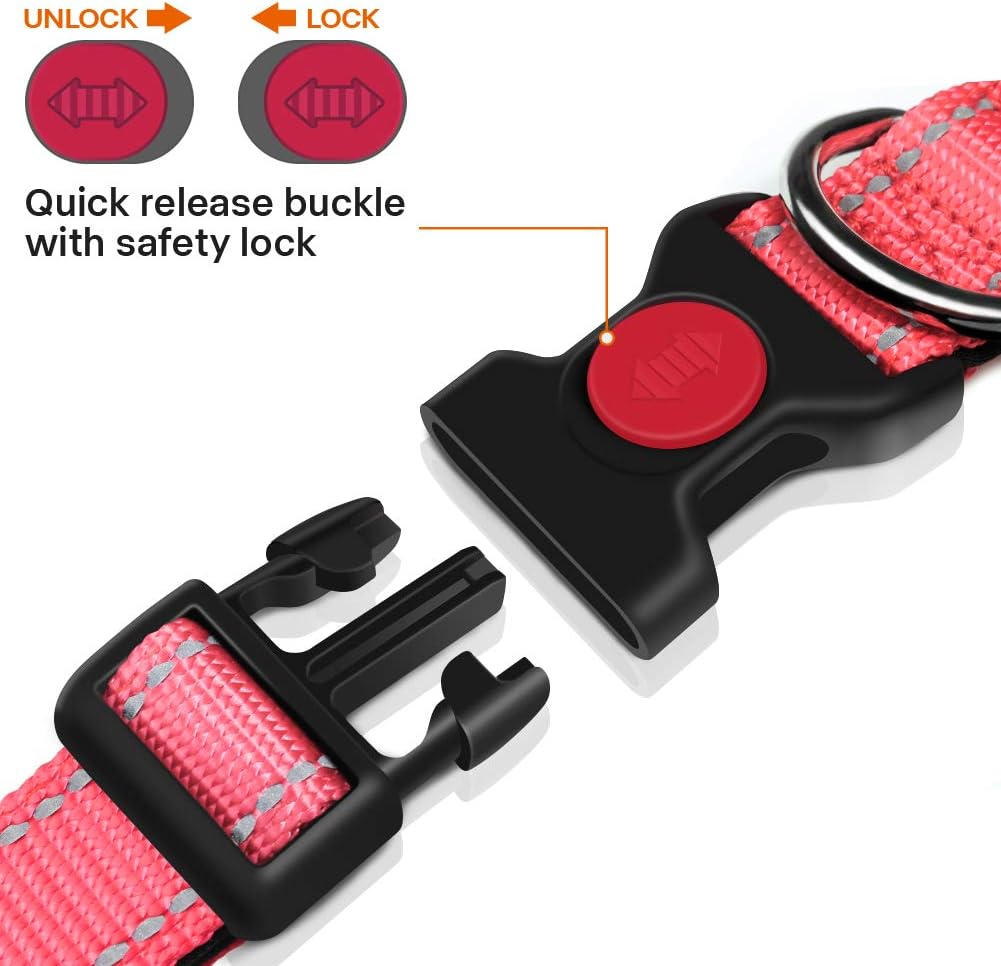 Taglory Reflective Nylon Dog Collar with Safety | PetNestUK