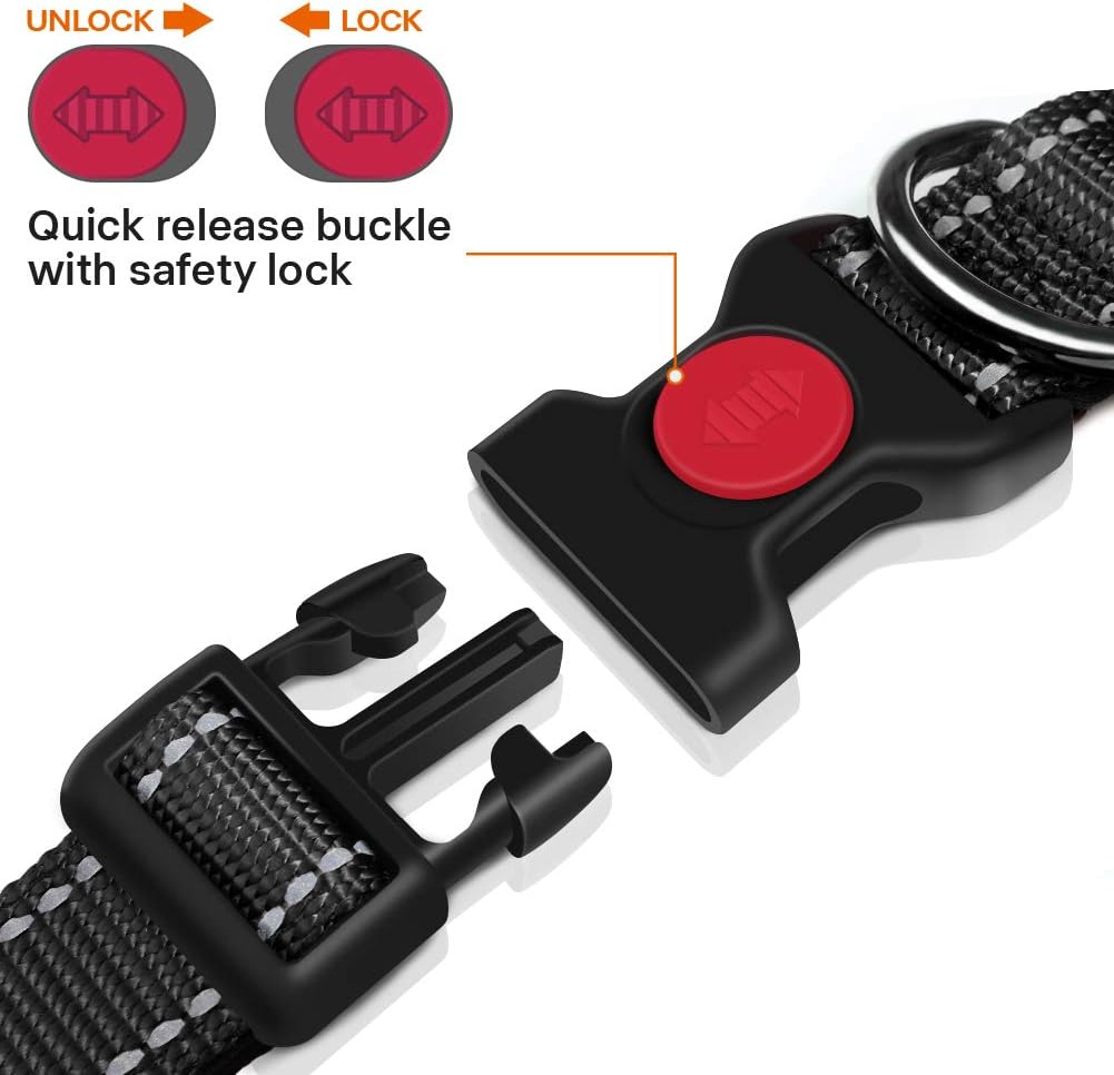 Taglory Reflective Nylon Dog Collar with Safety | PetNestUK