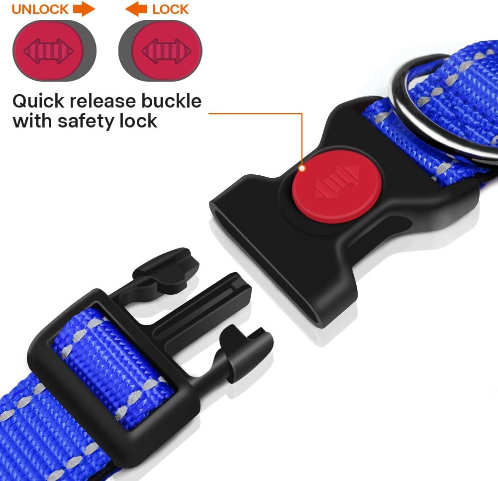 Taglory Reflective Nylon Dog Collar with Safety | PetNestUK