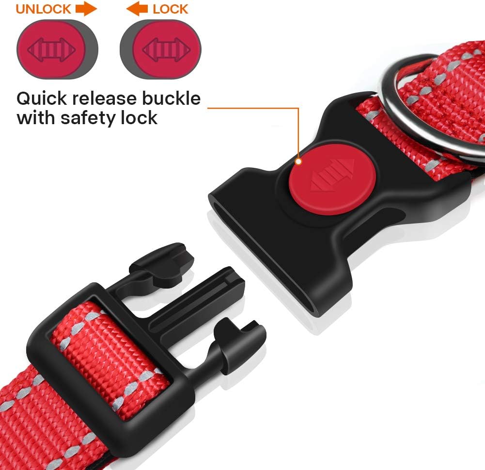 Taglory Reflective Nylon Dog Collar with Safety | PetNestUK