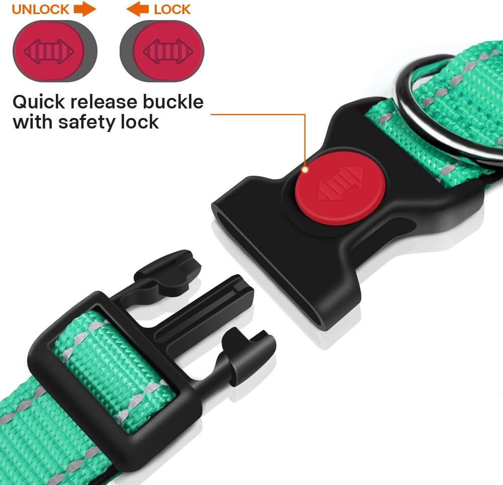 Taglory Reflective Nylon Dog Collar with Safety | PetNestUK