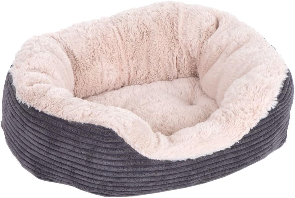 Rosewood Grey Jumbo Cord/Plush Oval Dog Bed, | PetNestUK
