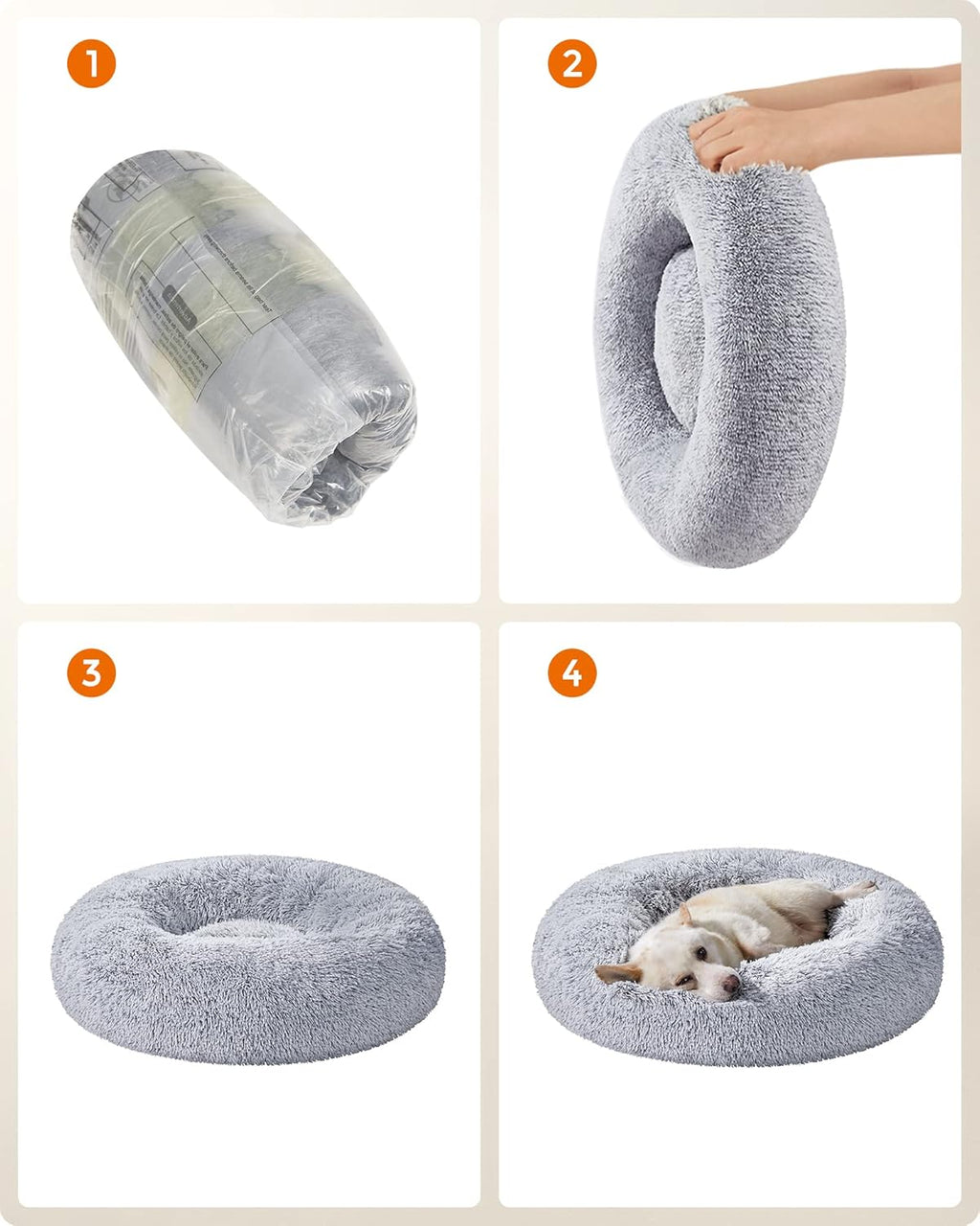 Feandrea Plush Donut Pet Bed with Centre Cushion