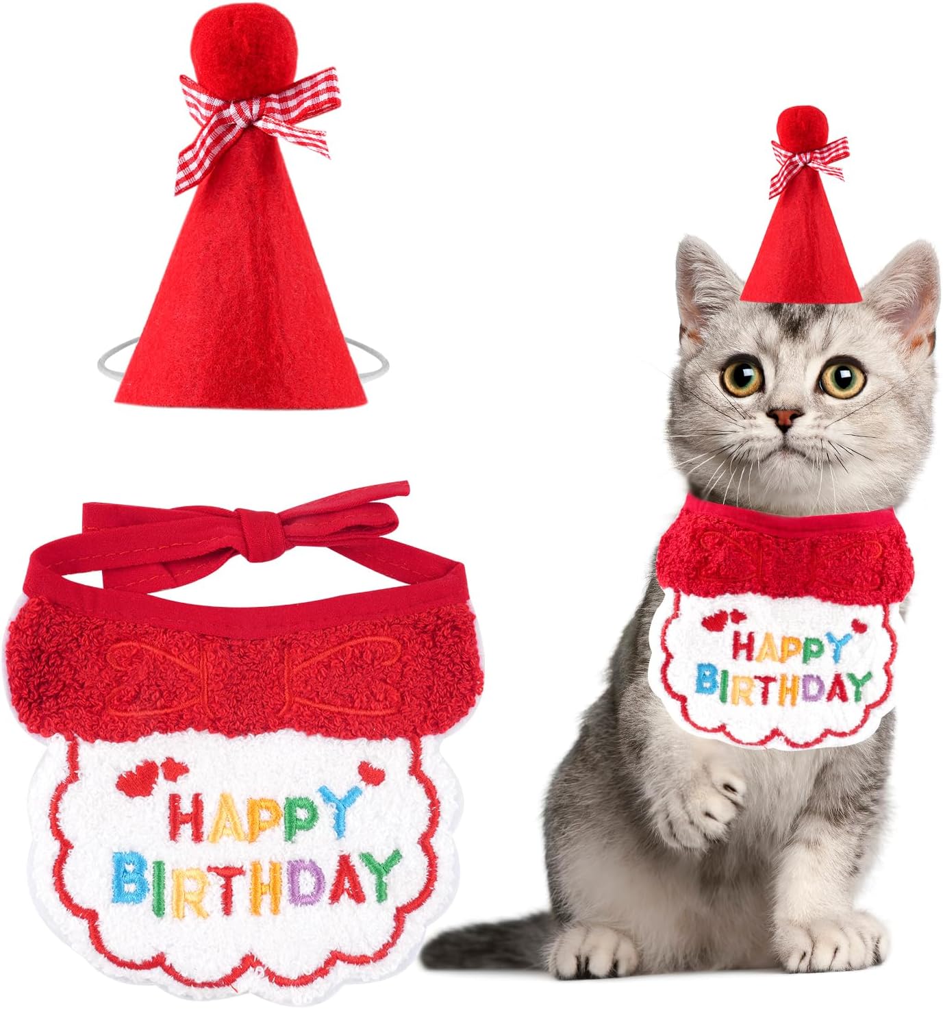 Small Dog Cat Birthday Hat Scarf Set,Cute Cat | PetNestUK