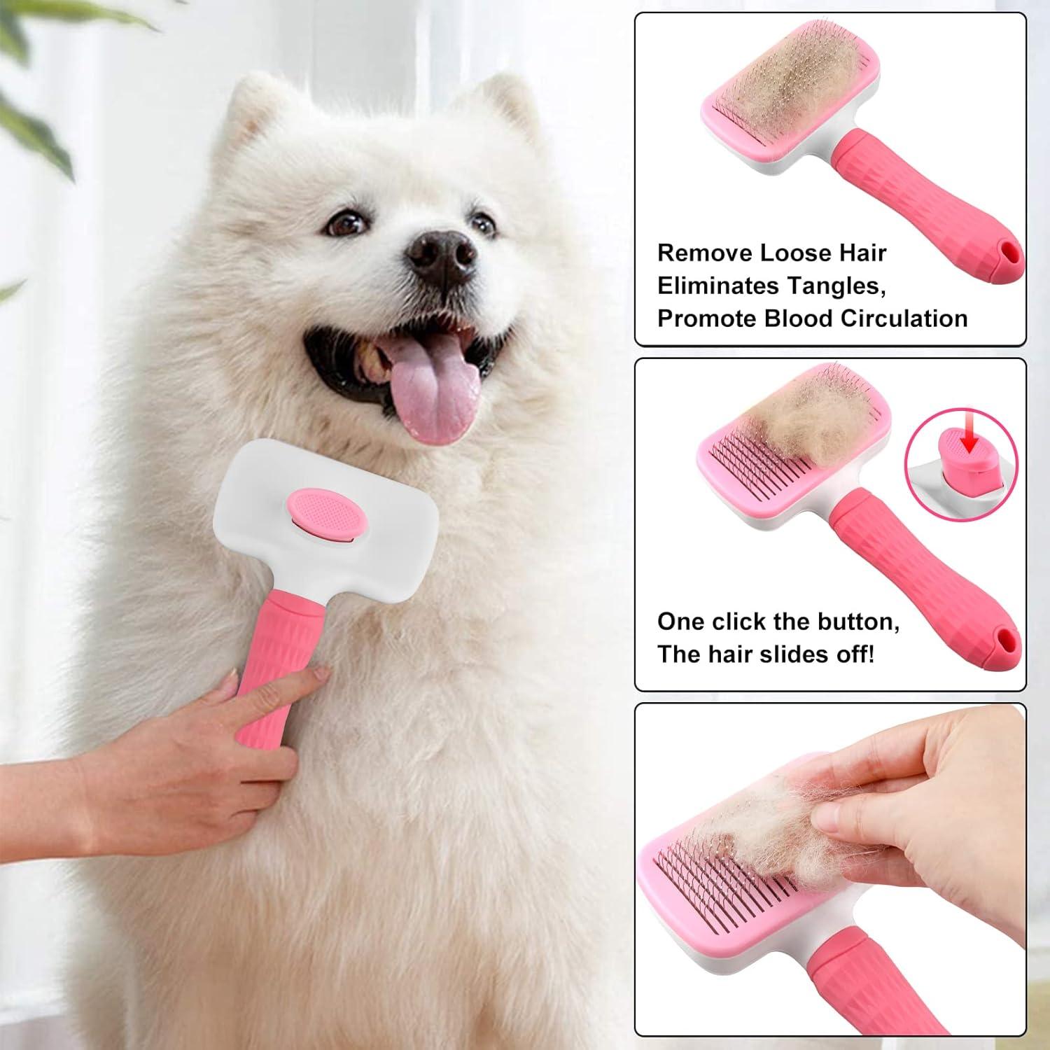 Dog Brush Cat Brush Grooming Comb,Self Cleaning | PetNestUK