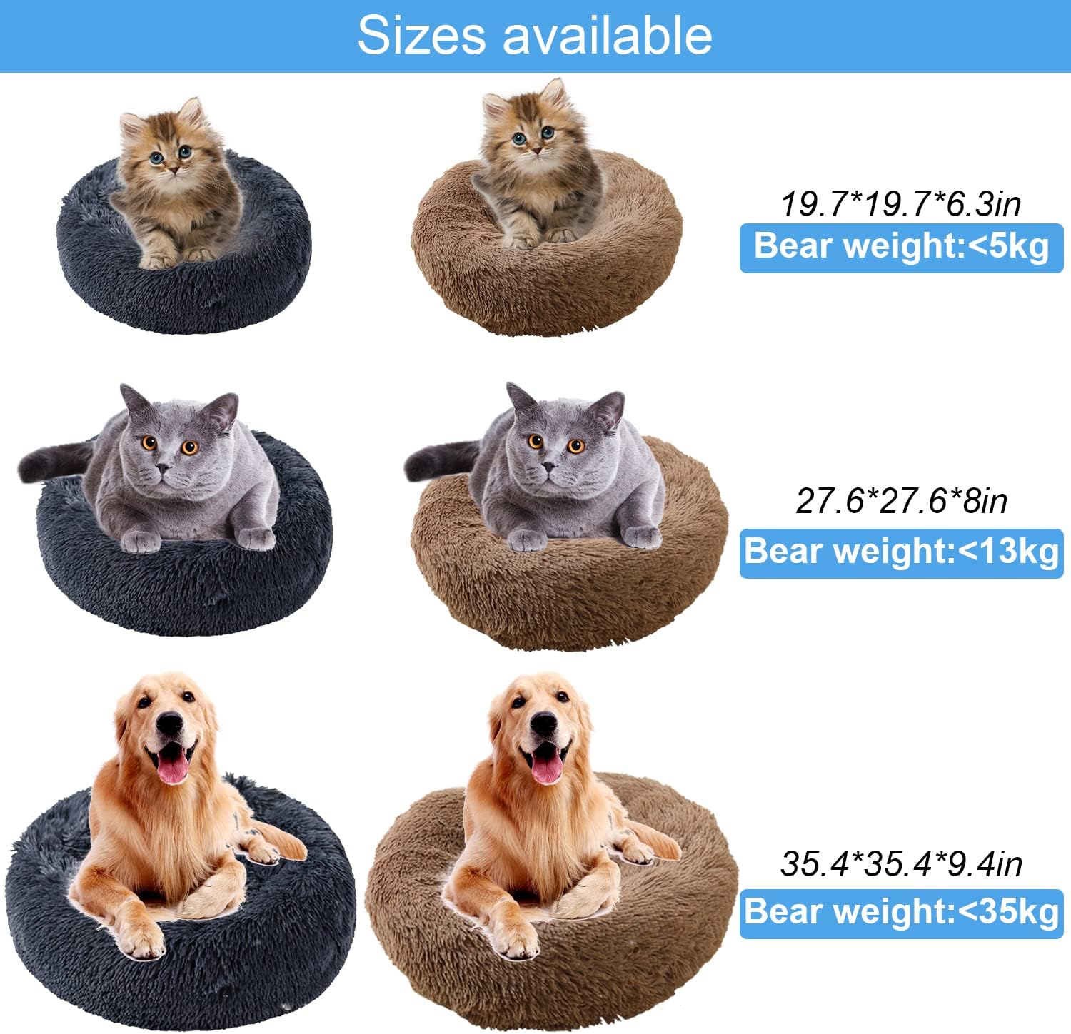 UUEMB 50cm Calming Dog Cat Bed, Plush Donut Pets | PetNestUK