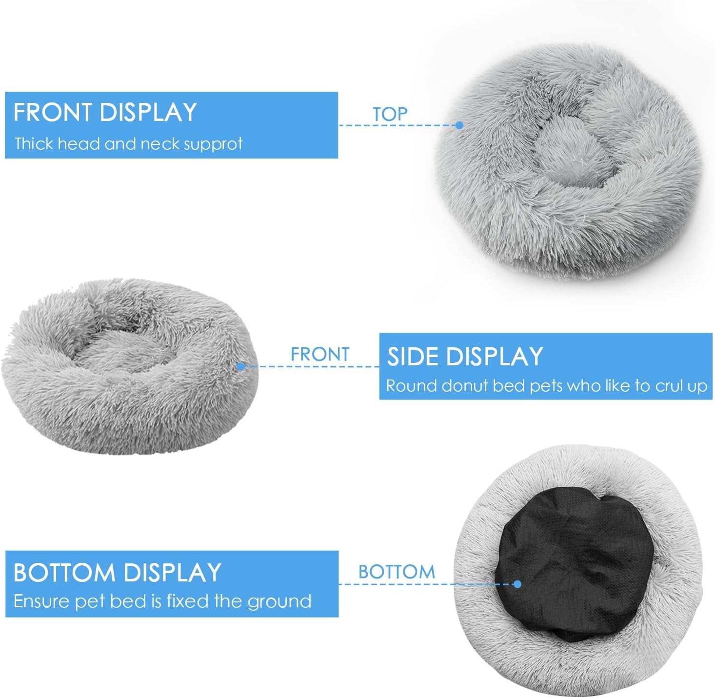 UUEMB 50cm Calming Dog Cat Bed, Plush Donut Pets | PetNestUK