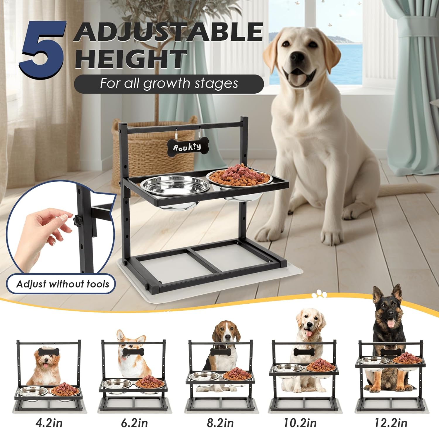 Raised Dog Bowl Height-Adjustable, Dog bowls | PetNestUK