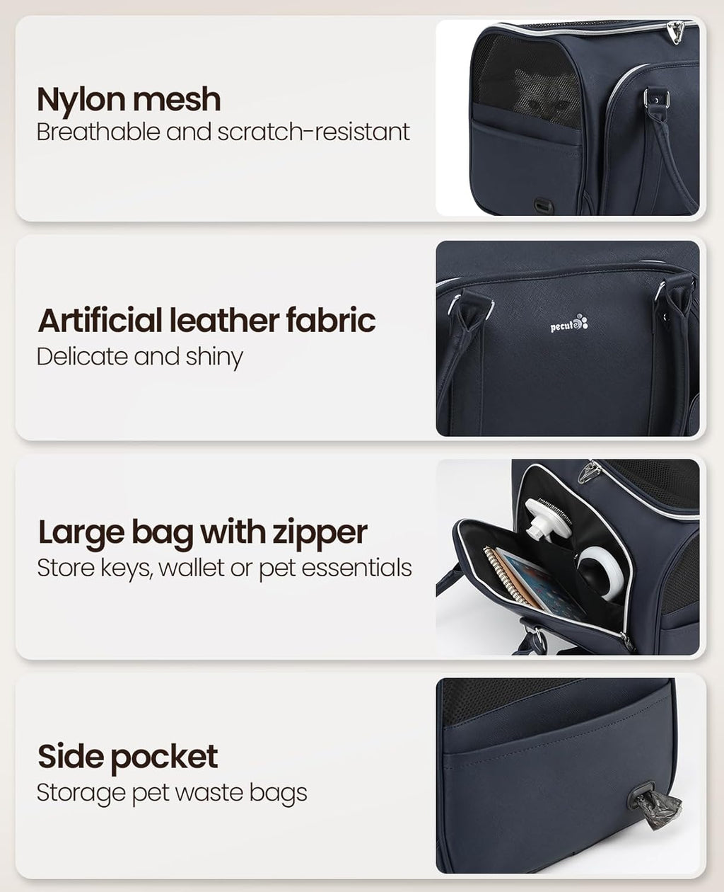 pecute® Cat Carrier, Elegant PU Material Cat | PetNestUK