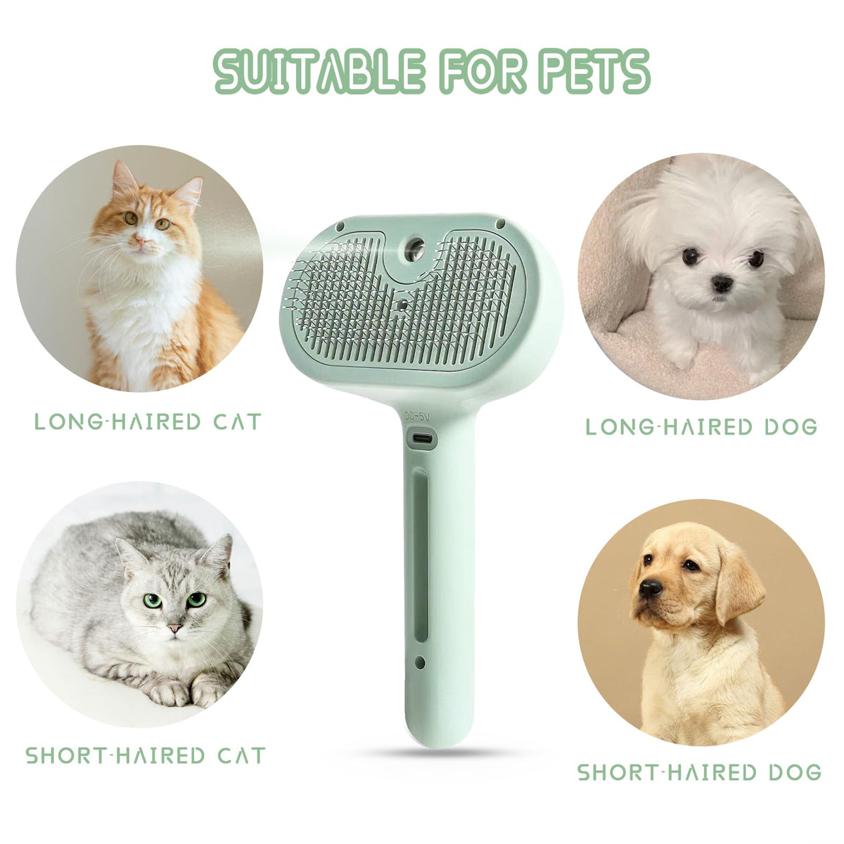 Self-Cleaning Pet Grooming Brush with Water Spray