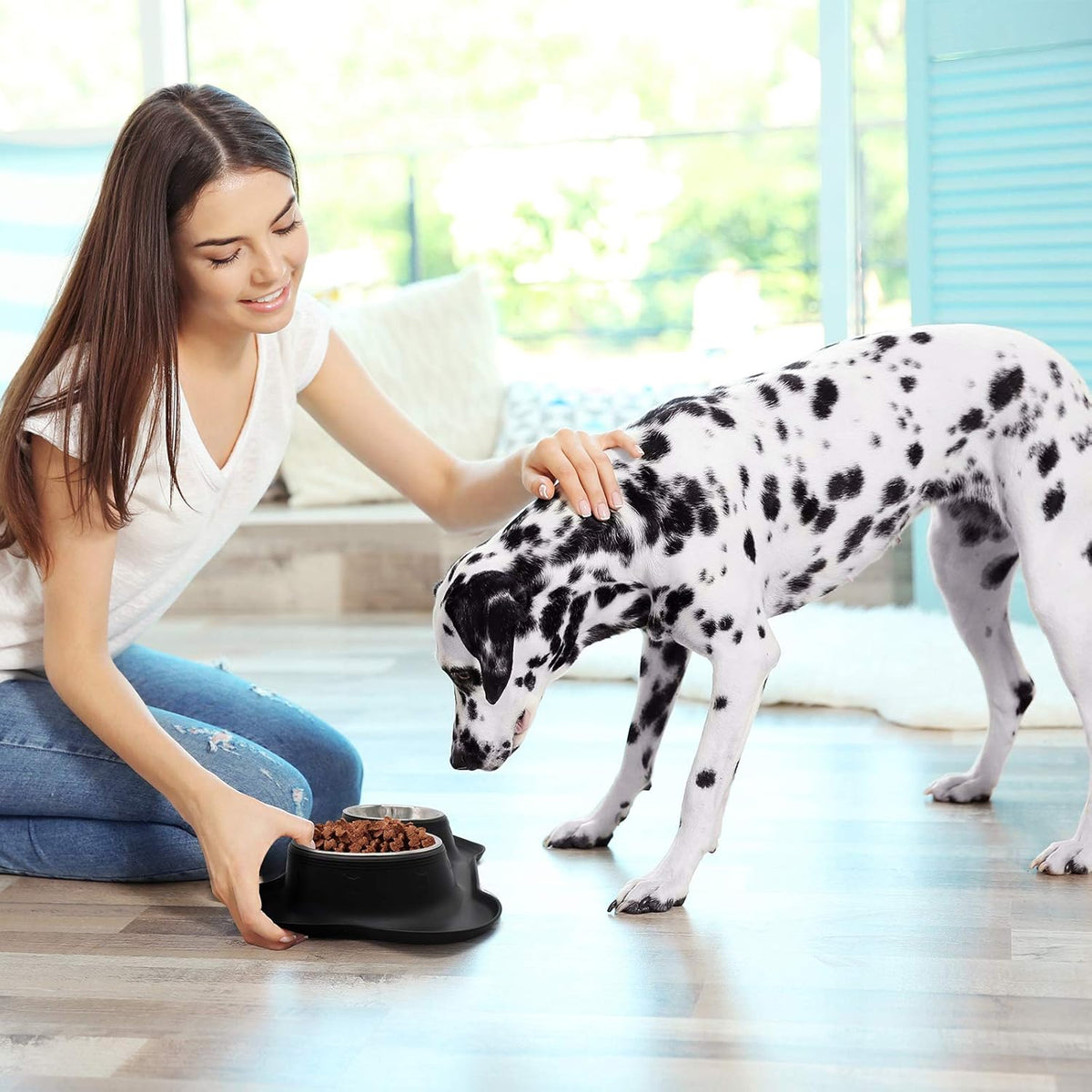 YOKA Double Stainless-Steel Pet Bowls with Mat