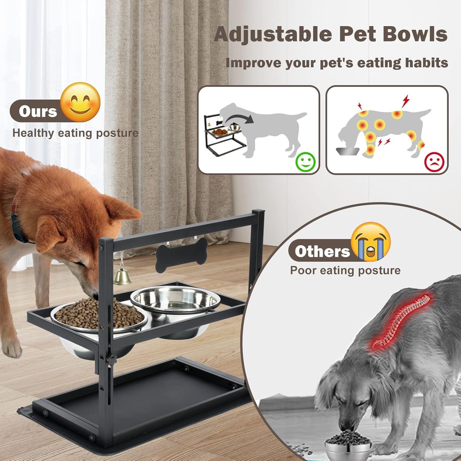 Raised Dog Bowl Height-Adjustable, Dog bowls | PetNestUK