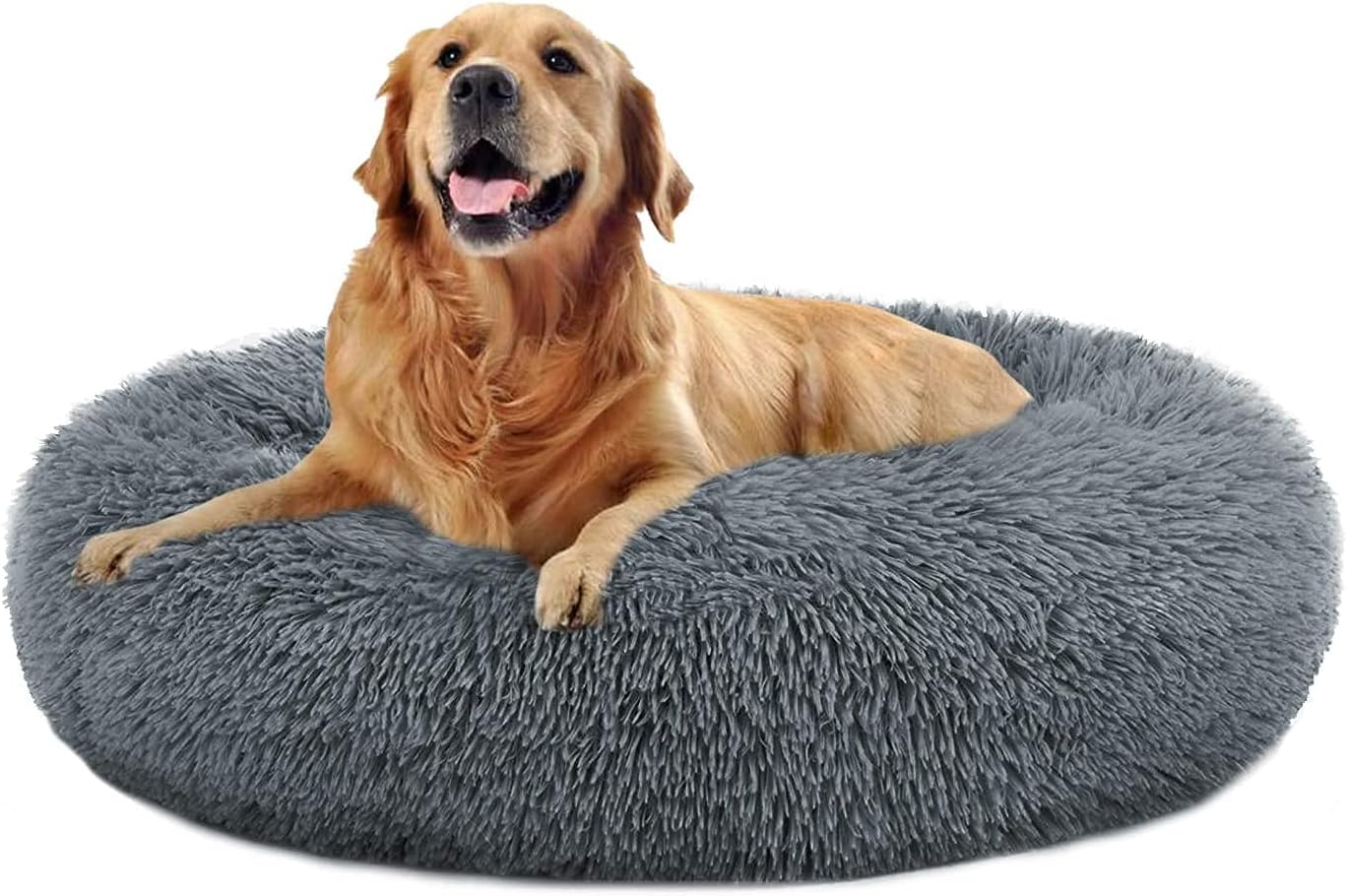 MFOX Calming Dog Bed Cat Bed Donut, Faux Fur | PetNestUK