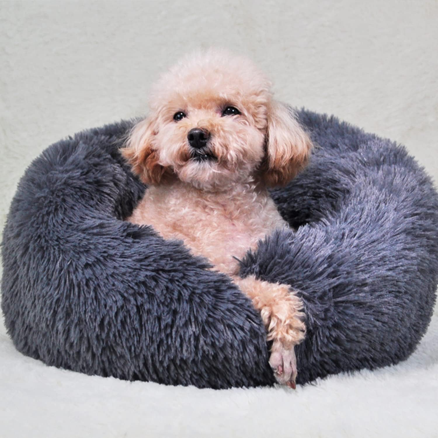 UUEMB 50cm Calming Dog Cat Bed, Plush Donut Pets | PetNestUK