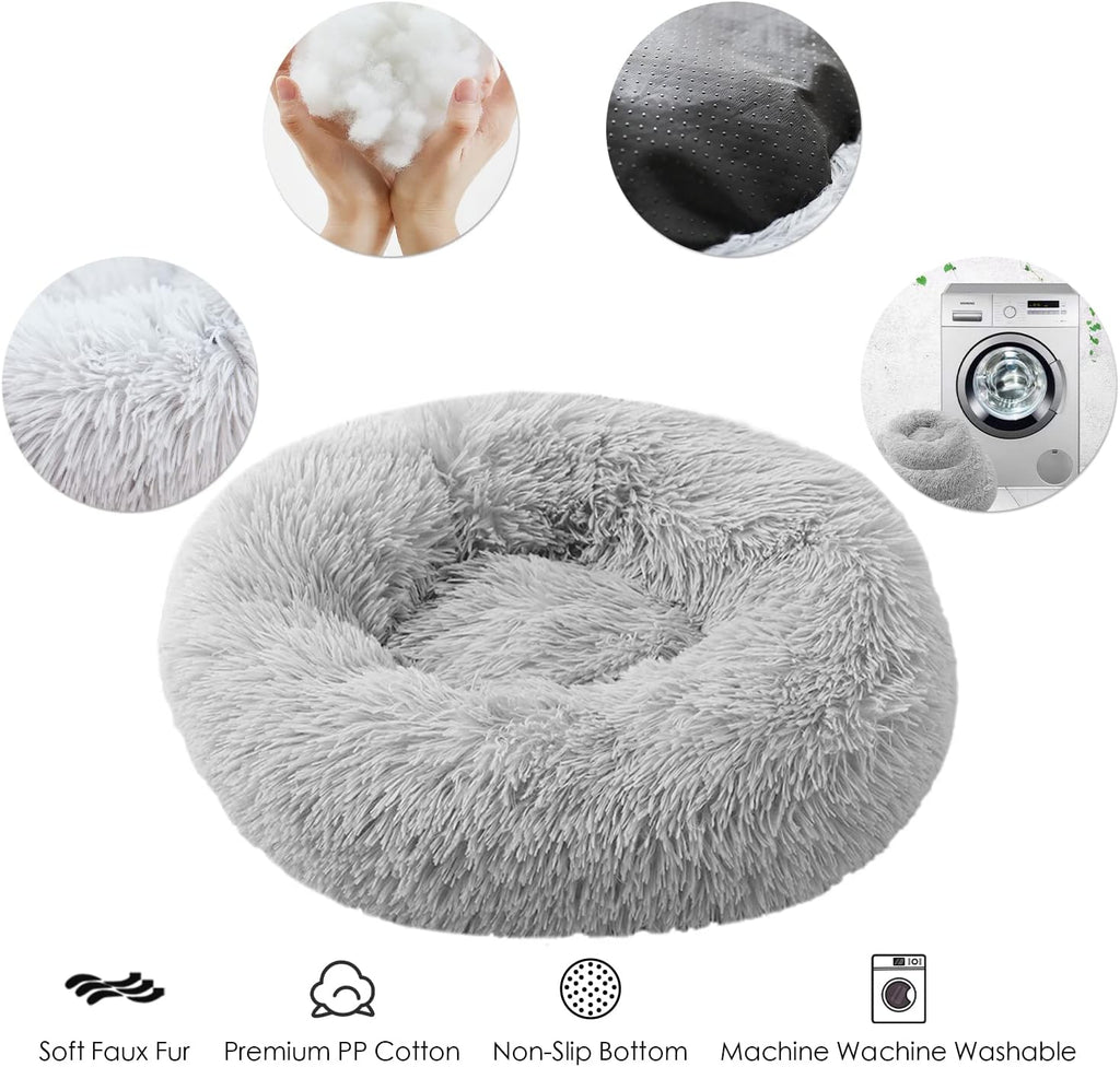 UUEMB 50cm Calming Dog Cat Bed, Plush Donut Pets | PetNestUK