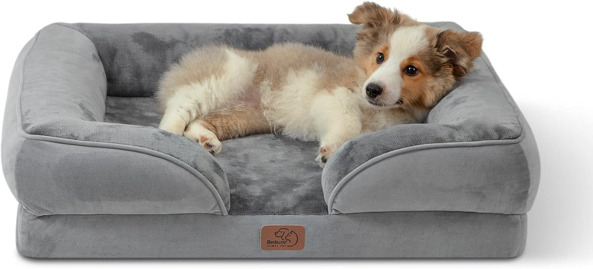Bedsure Foam Dog Sofa Bed with Bolster Sides