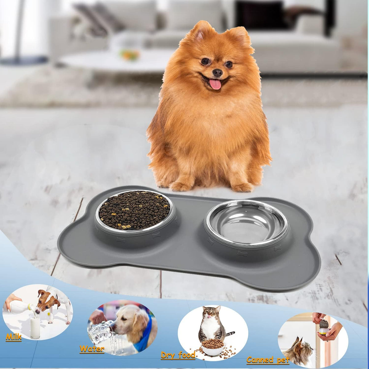 YOKA Double Stainless-Steel Pet Bowls with Mat
