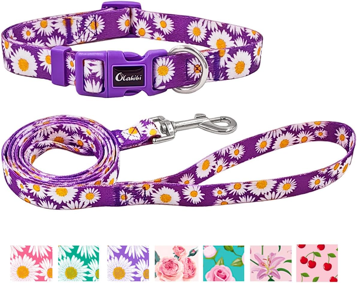 Olahibi Daisy Pattern Dog Collar and Leash | PetNestUK