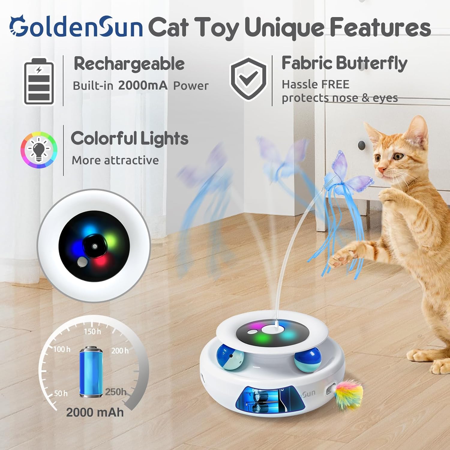 GoldenSun 3-In-1 Interactive Cat Toys for Indoor | PetNestUK