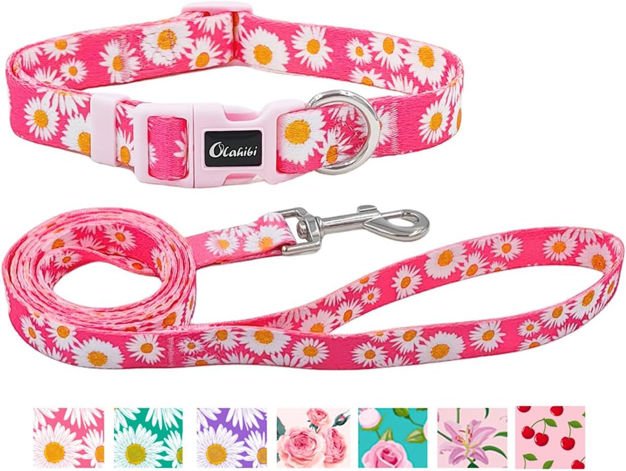 Olahibi Daisy Pattern Dog Collar and Leash | PetNestUK