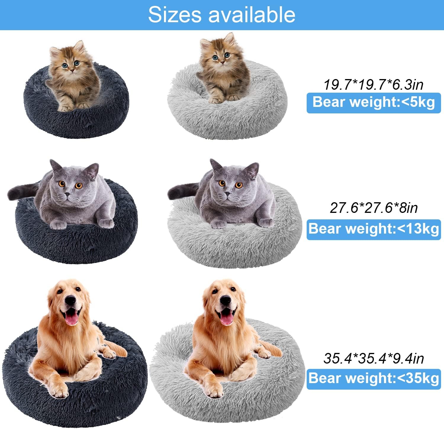 UUEMB 50cm Calming Dog Cat Bed, Plush Donut Pets | PetNestUK
