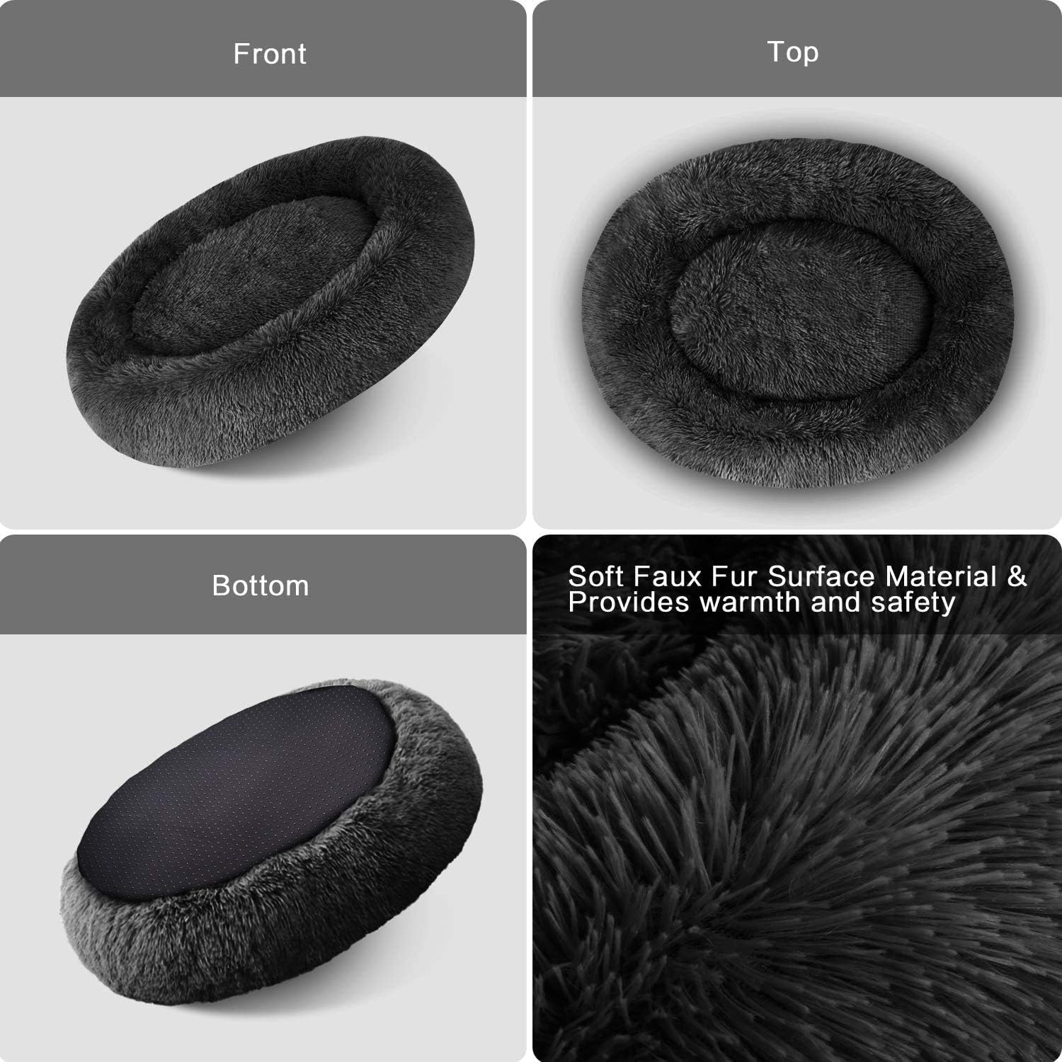 MFOX Calming Dog Bed Cat Bed Donut, Faux Fur | PetNestUK