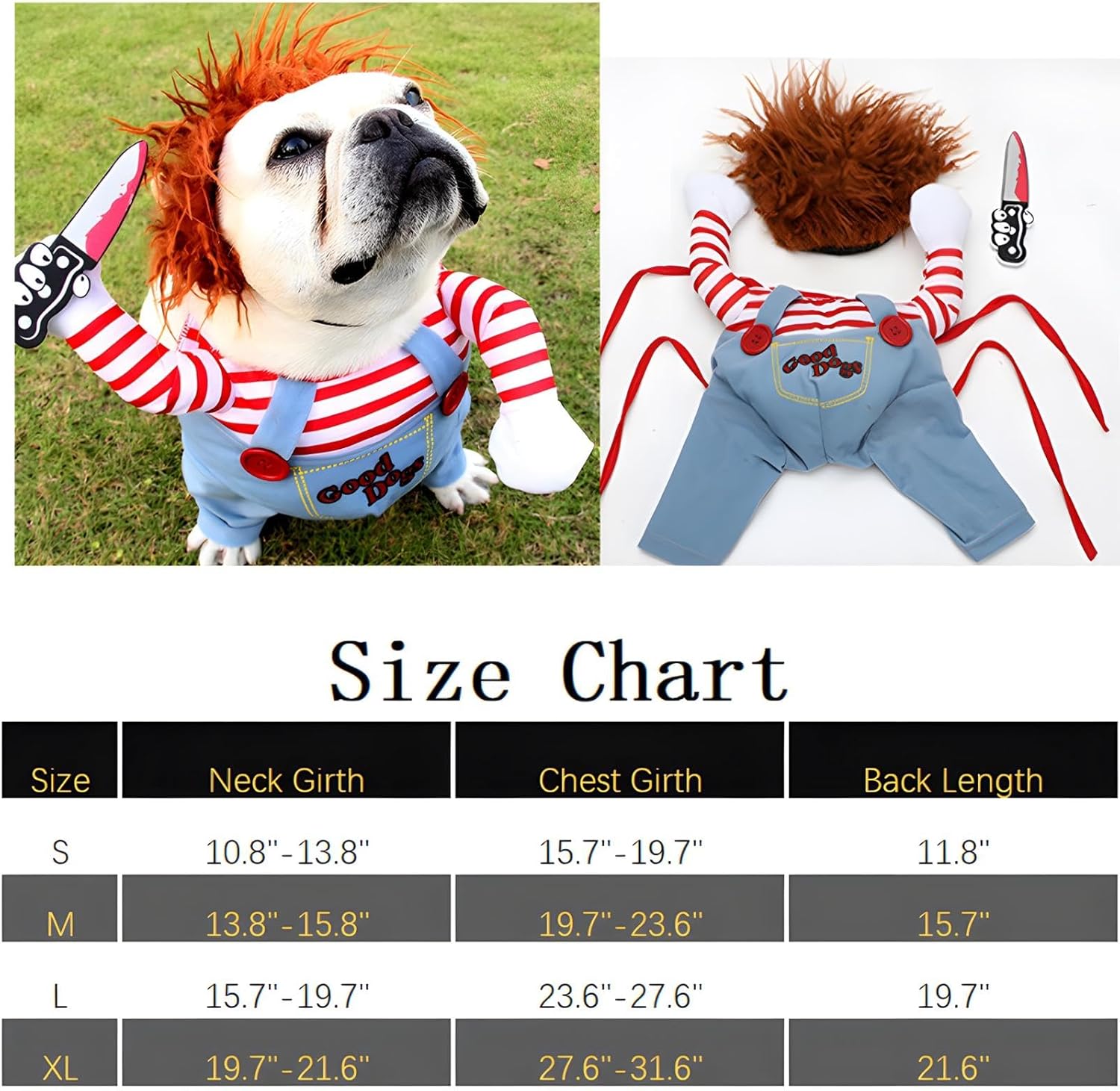 DELIFUR Dog Chucky Costume Pet Halloween Clothes | PetNestUK