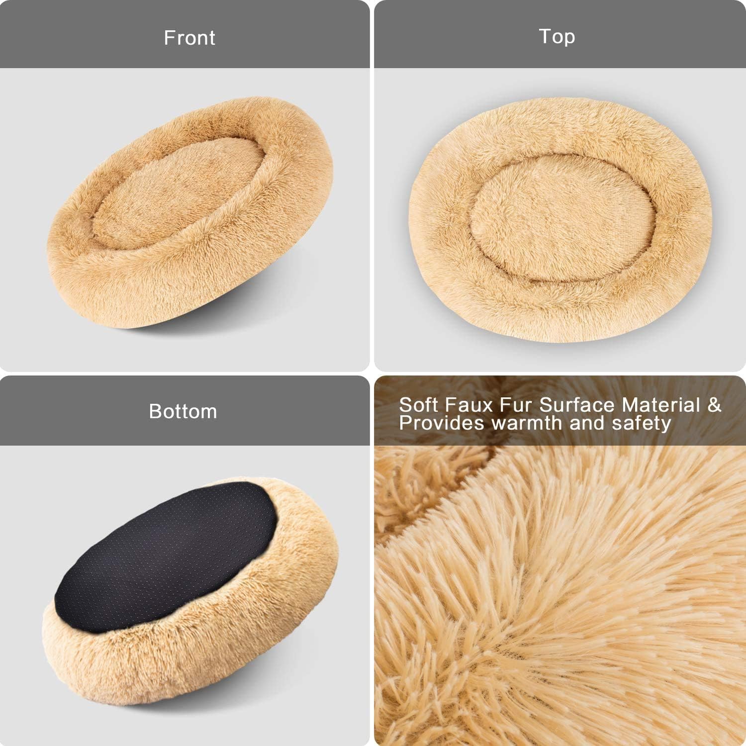 MFOX Calming Dog Bed Cat Bed Donut, Faux Fur | PetNestUK