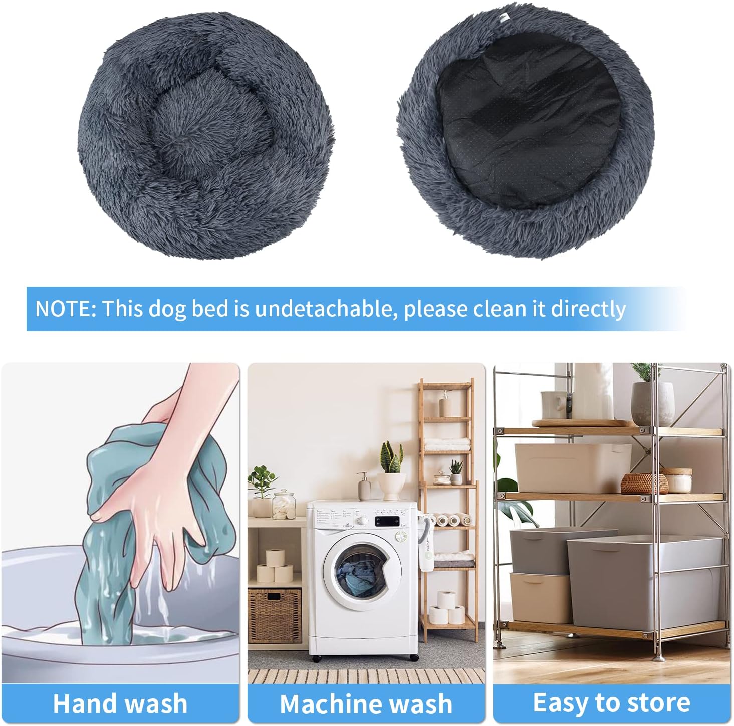 UUEMB 50cm Calming Dog Cat Bed, Plush Donut Pets | PetNestUK