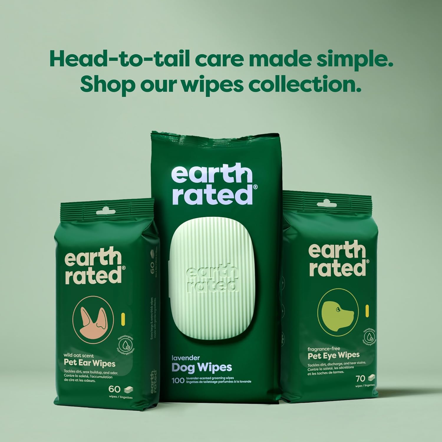 Earth Rated Hypoallergenic Dog Wipes, Cleaning | PetNestUK