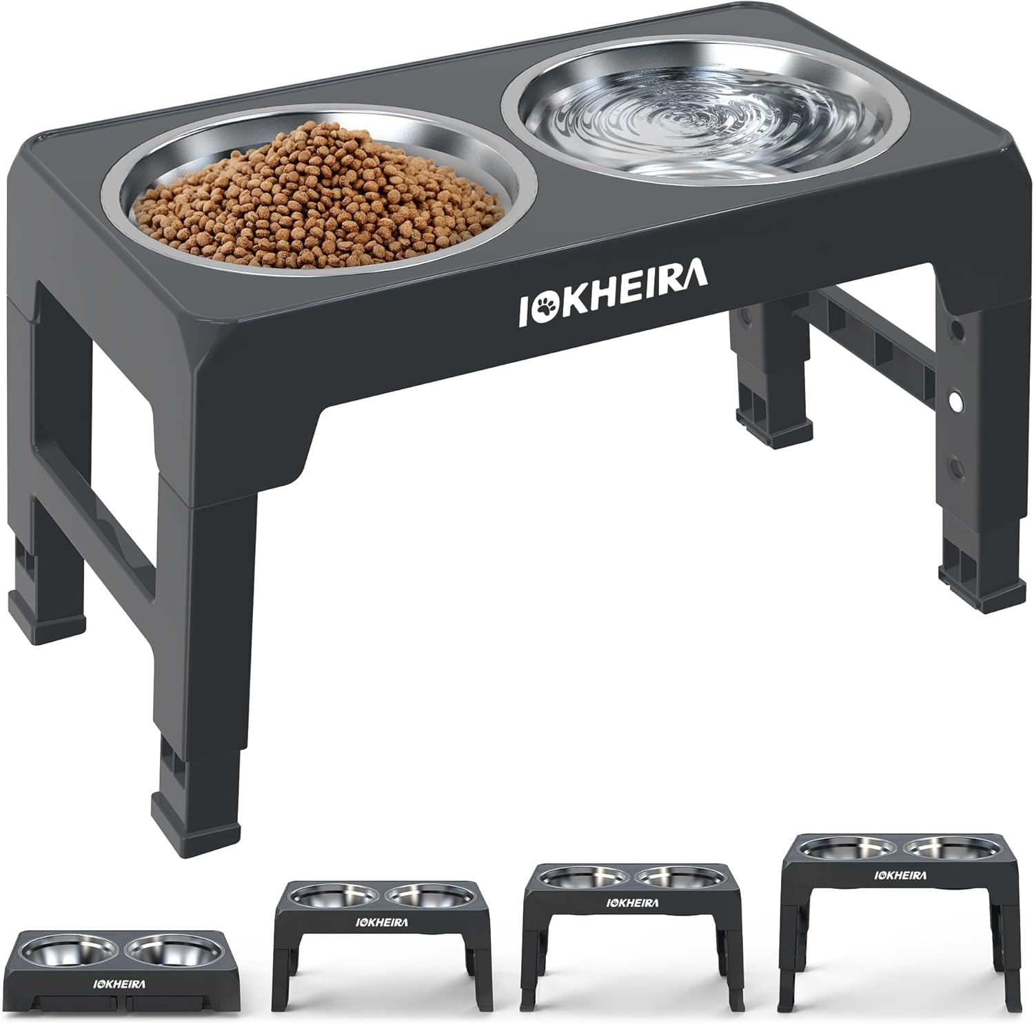 IOKHEIRA Dog Bowls with Stand,4 Heights | PetNestUK