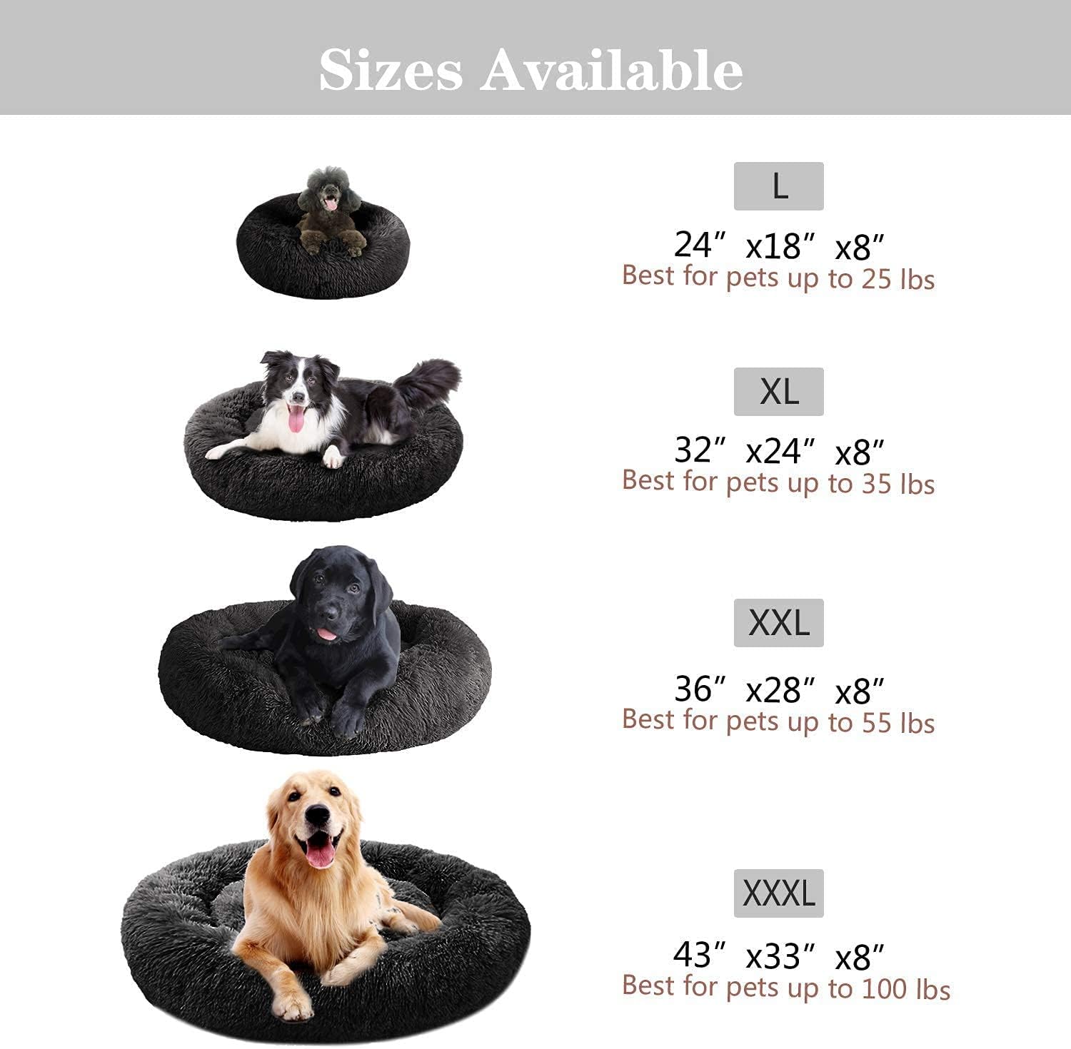 MFOX Calming Dog Bed Cat Bed Donut, Faux Fur | PetNestUK