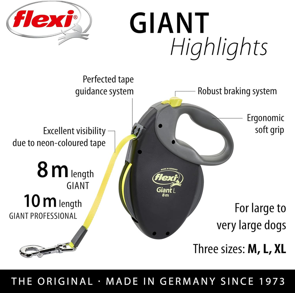 Flexi Giant Neon Tape Black Large 8m Retractable | PetNestUK