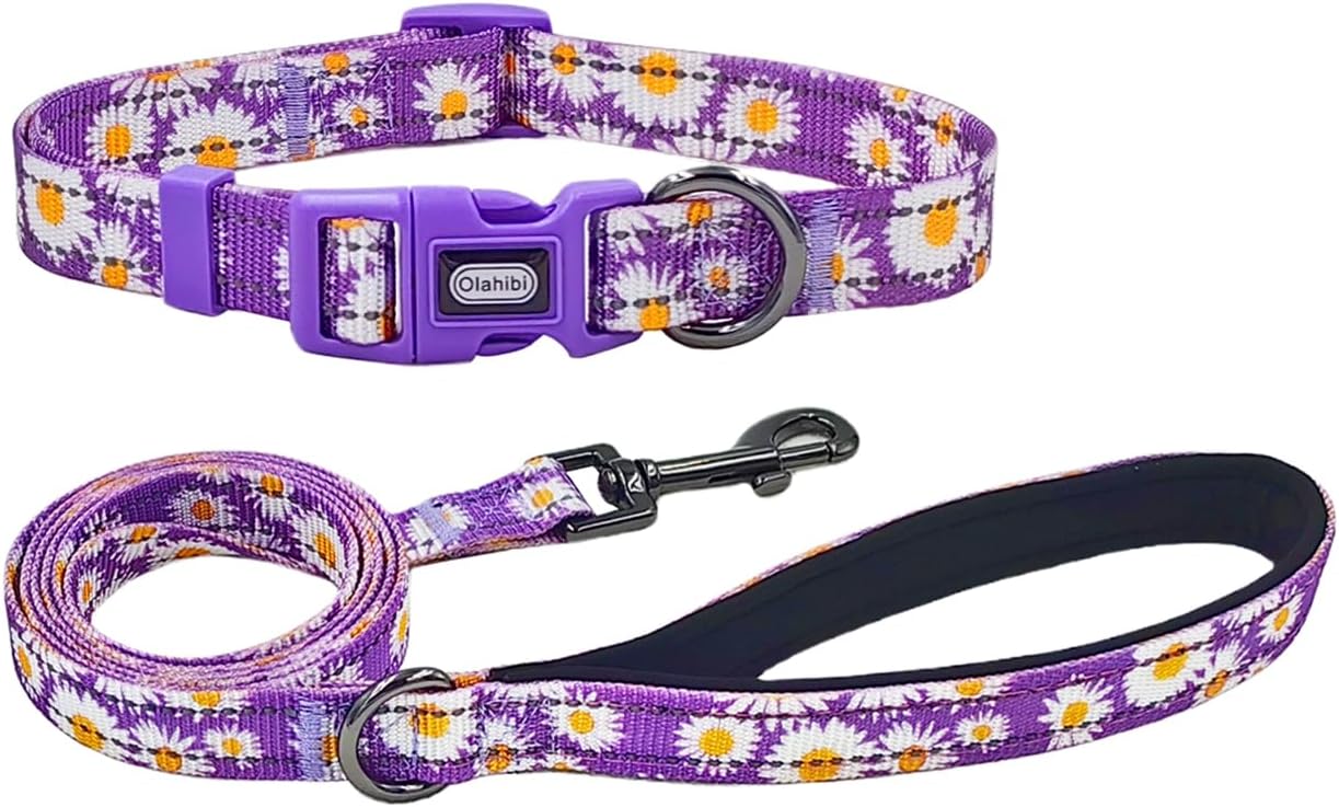 Olahibi Daisy Pattern Dog Collar and Leash | PetNestUK