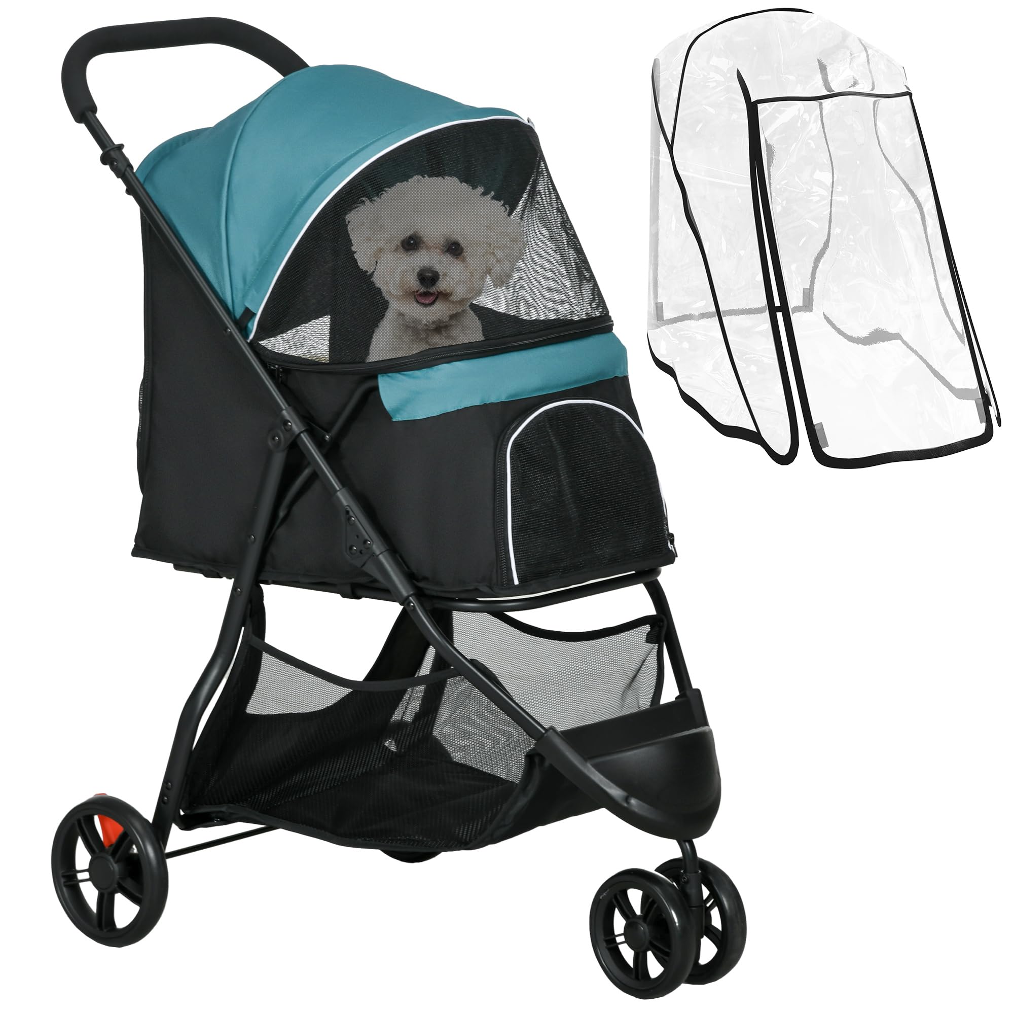 PawHut Dog Pram with Rain Cover Pet Stroller, | PetNestUK