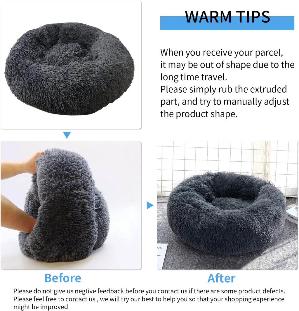 UUEMB 50cm Calming Dog Cat Bed, Plush Donut Pets | PetNestUK