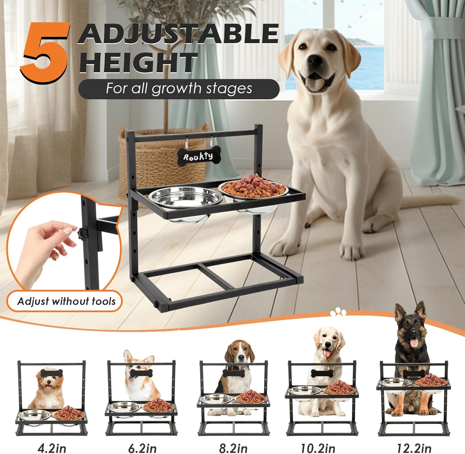 Raised Dog Bowl Height-Adjustable, Dog bowls | PetNestUK