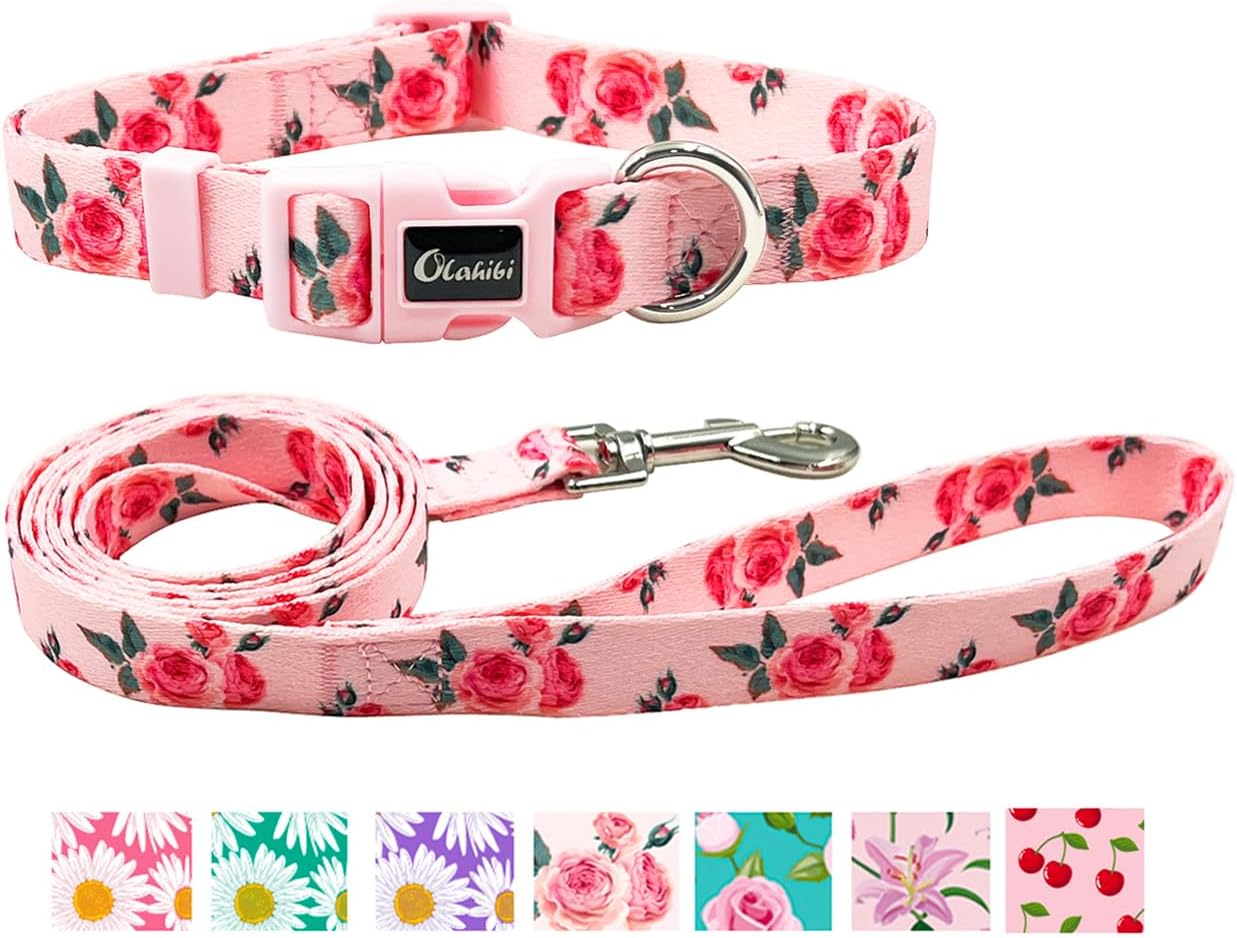 Olahibi Daisy Pattern Dog Collar and Leash | PetNestUK