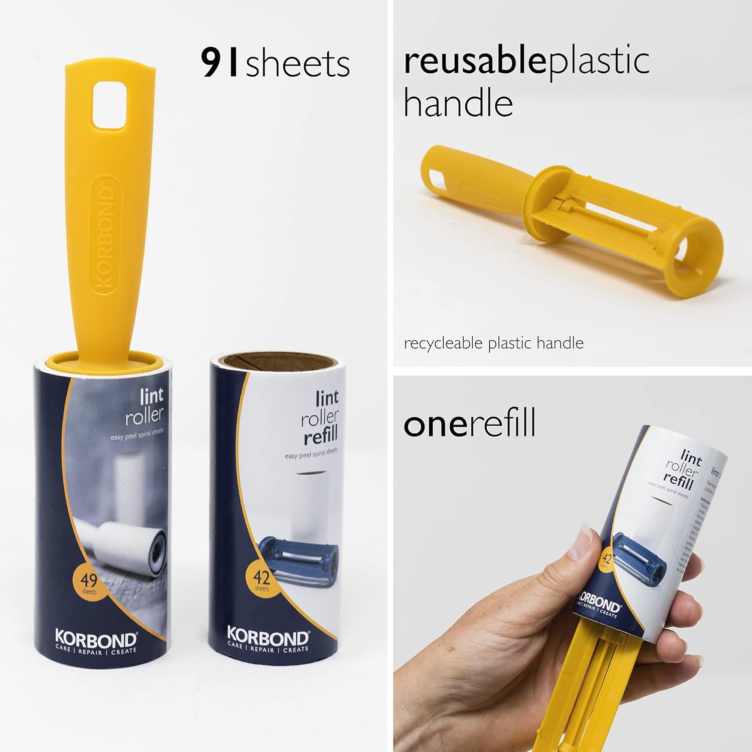 Korbond Lint Roller & Refill Set – 1 Lint Roller | PetNestUK
