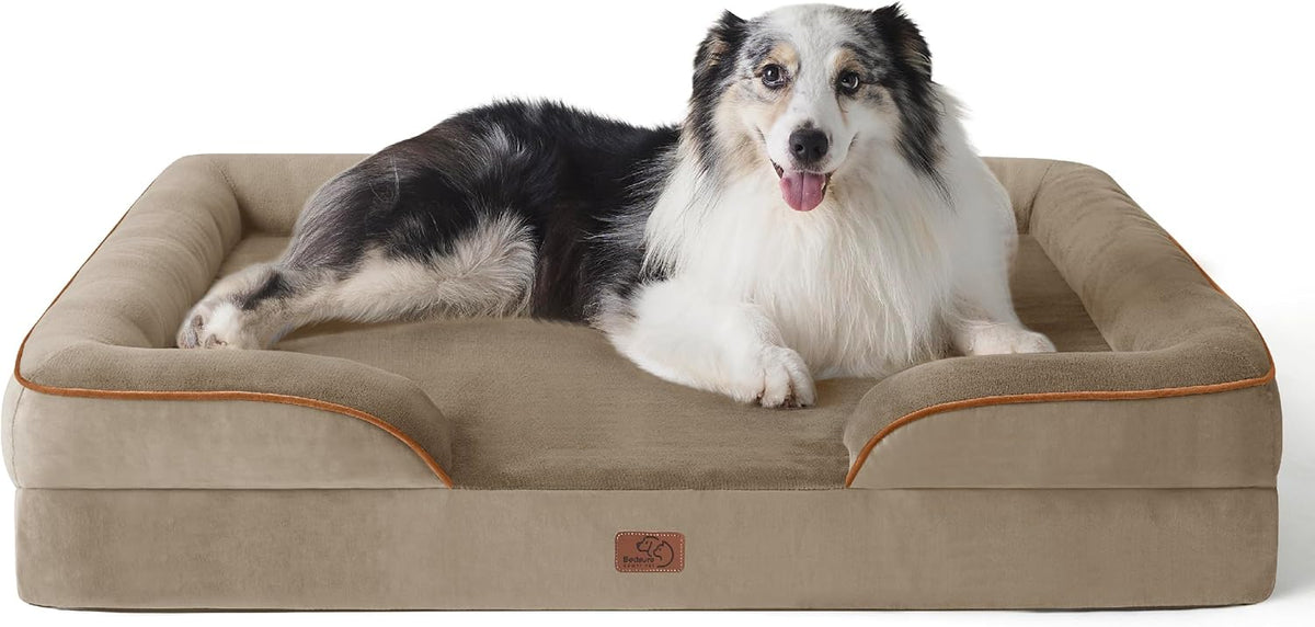 Bedsure Foam Dog Sofa Bed with Bolster Sides