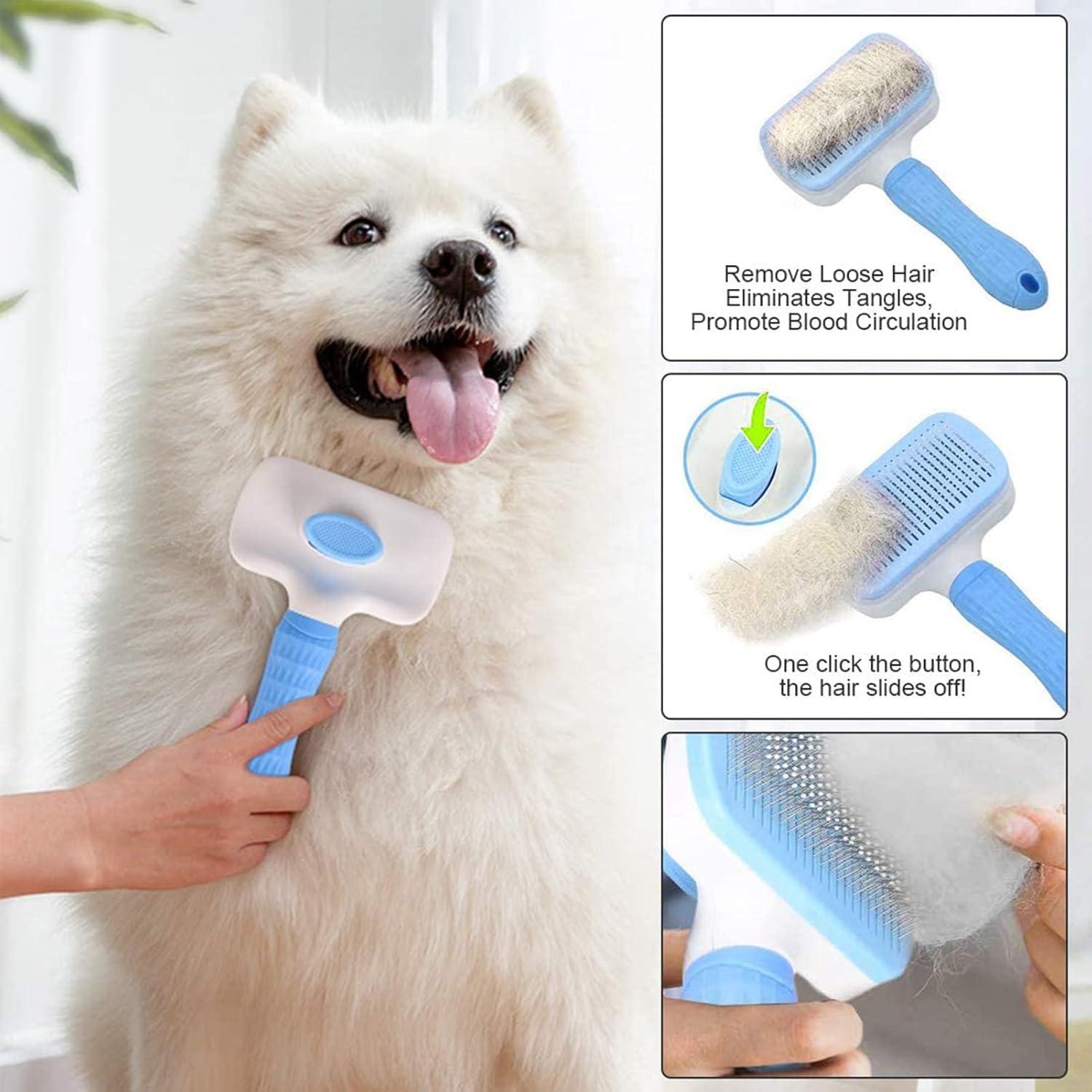 Dog Brush Cat Brush Grooming Comb,Self Cleaning | PetNestUK