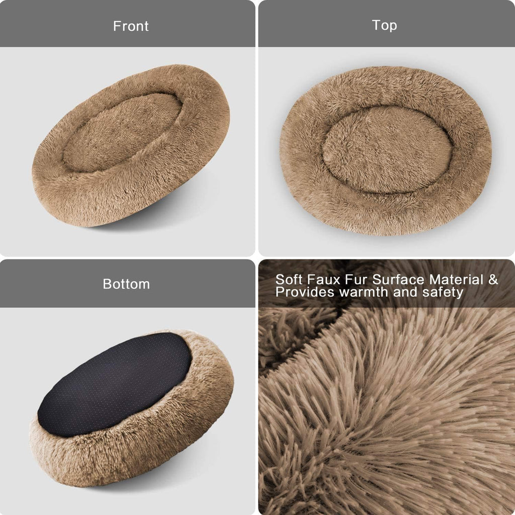 MFOX Calming Dog Bed Cat Bed Donut, Faux Fur | PetNestUK