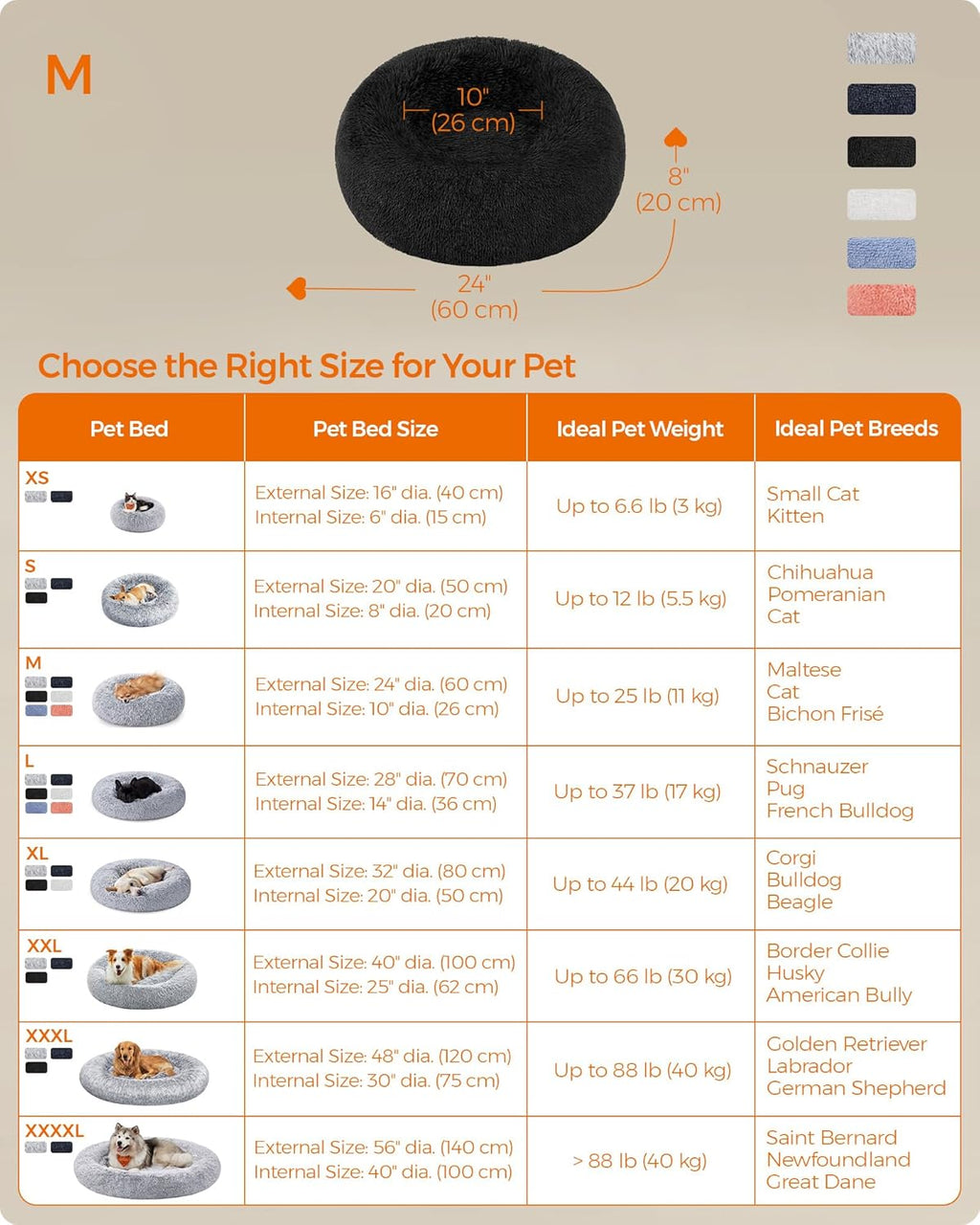 Feandrea Dog Bed, Donut Cat Bed, Fluffy Calming | PetNestUK