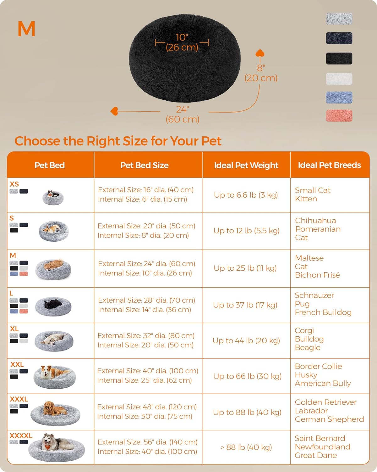 Feandrea Dog Bed, Donut Cat Bed, Fluffy Calming | PetNestUK